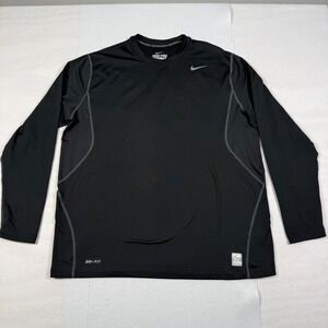 Nike Pro Combat Dri-FIT Fitted Long Sleeve Shirt Mens XXL Black Athletic Top